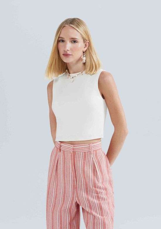 Foto do produto: Regata Feminina Cropped Em Malha Com Elastano - Creme