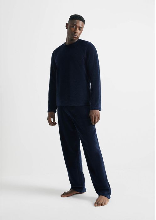 Pijama Masculino Longo Em Fleece - Azul Escuro