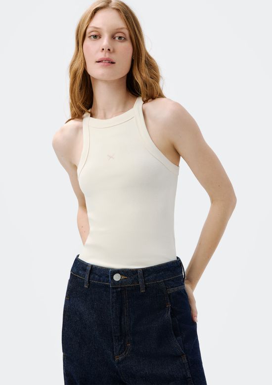 Foto do produto: Regata Feminina Halter Neck Com Bordado - Creme