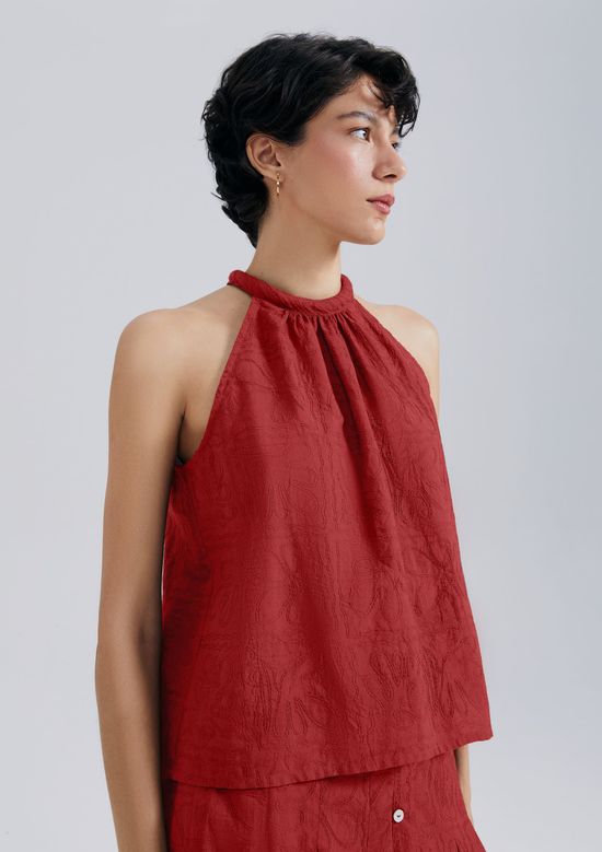 Foto do produto: Regata Feminina Bordada Decote Halterneck - Vermelho