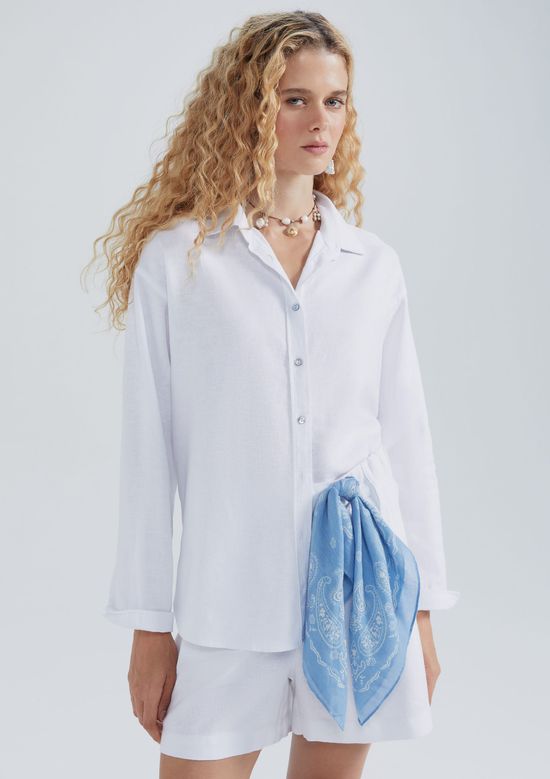 Foto do produto: Camisa Feminina Manga Longa Oversized Em Linho - Off white