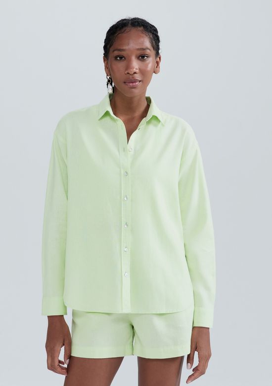 Foto do produto: Camisa Feminina Manga Longa Oversized Em Linho - Verde