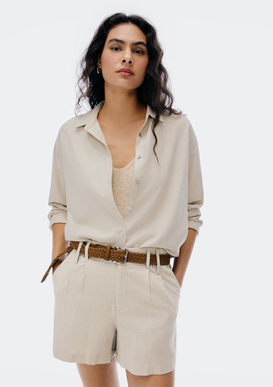 Foto do produto: Camisa Feminina Manga Longa Oversized Em Linho - Creme