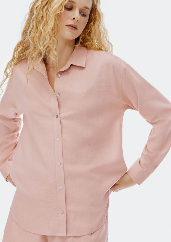 Foto do produto: Camisa Feminina Manga Longa Oversized Em Linho - Rosa