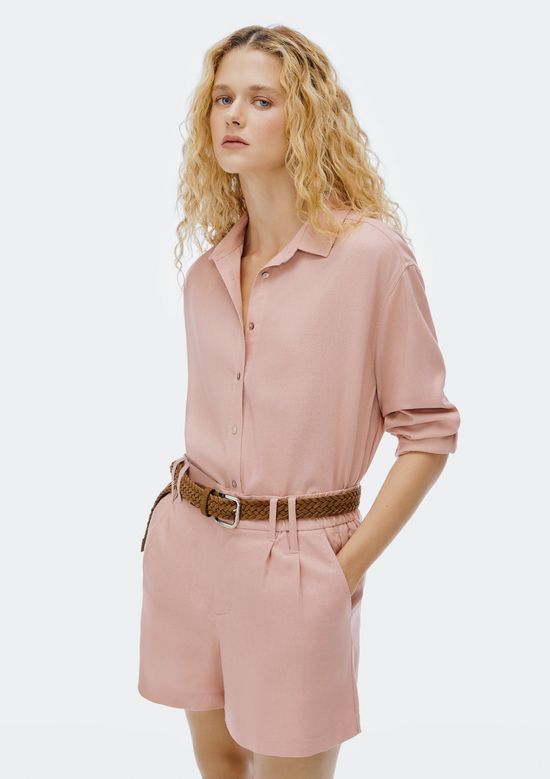 Foto do produto: Camisa Feminina Manga Longa Oversized Em Linho - Rosa