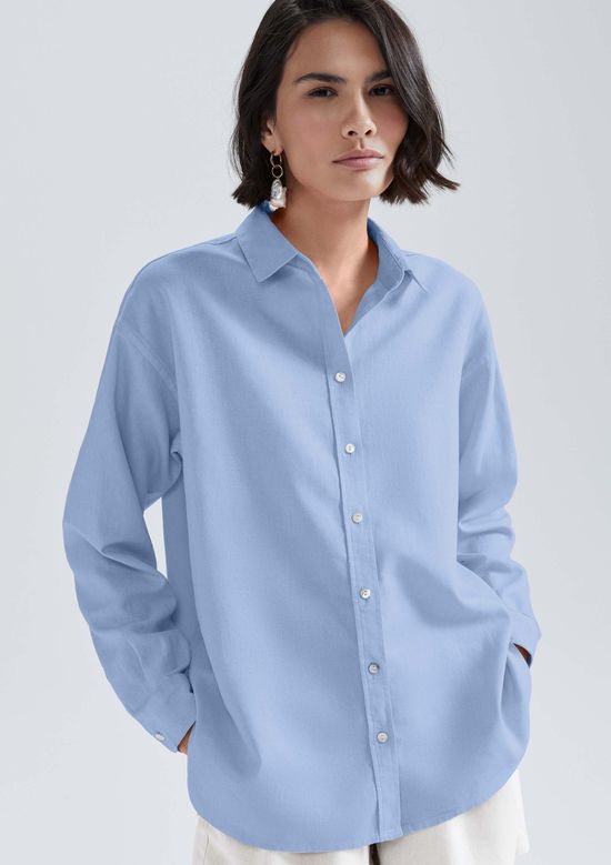 Foto do produto: Camisa Feminina Manga Longa Oversized Em Linho - Azul