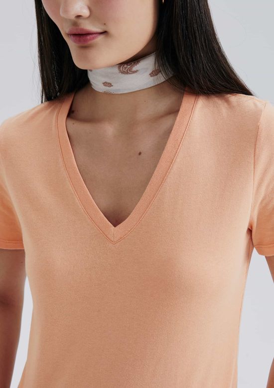 Foto do produto: Blusa Básica Feminina Manga Curta Decote V - Laranja