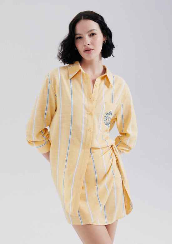 Foto do produto: Camisa Feminina Manga Longa Listrada Com Bordado - Amarelo