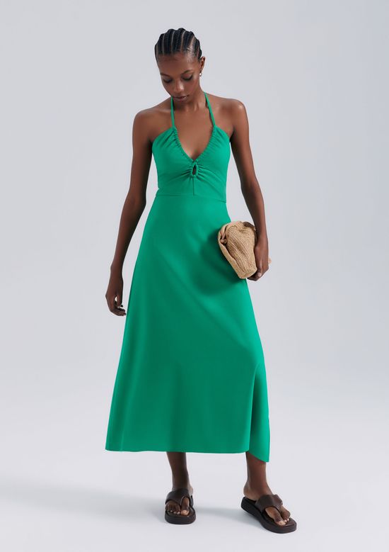 Foto do produto: Vestido Midi Evasê Com Linho - Verde