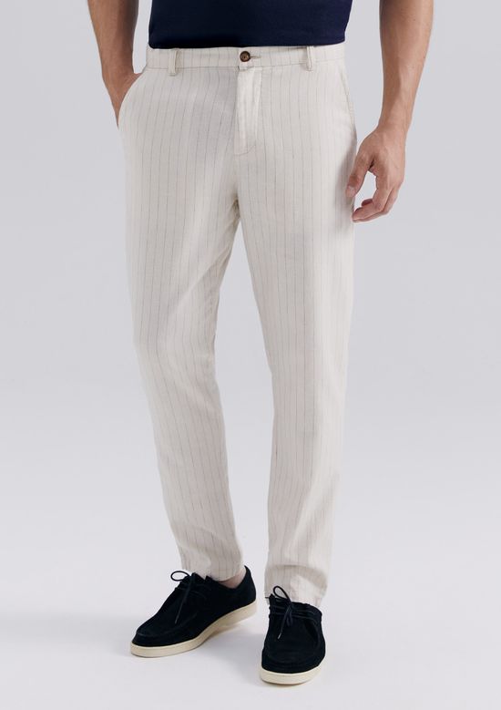 Foto do produto: Calça Masculina Chino Listrada Com Linho - Creme