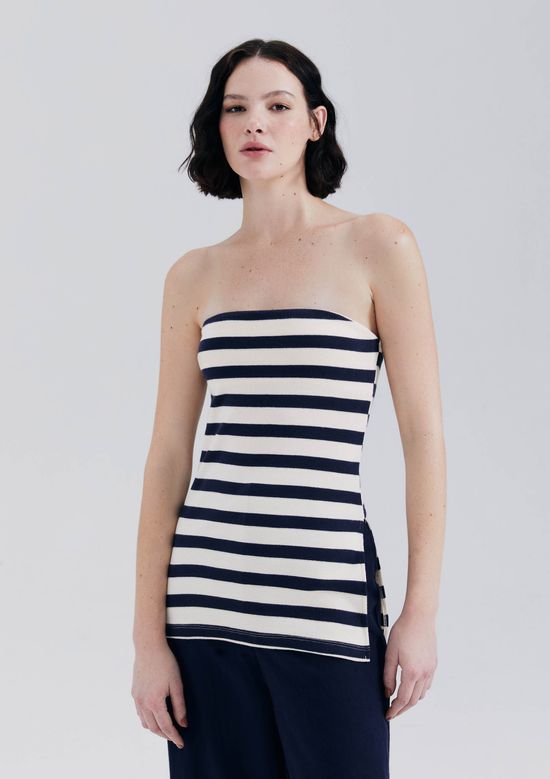 Foto do produto: Blusa Sem Alças Canelada Listrada - Azul
