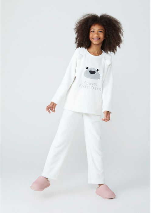 Pijama Infantil Unissex Em Fleece - Off White