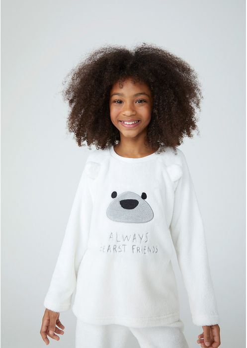 Pijama Infantil Unissex Em Fleece - Off White