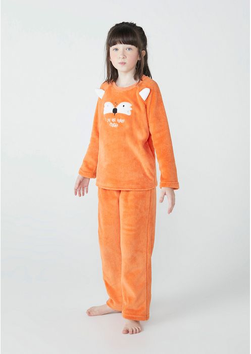 Pijama Infantil Unissex Em Fleece - Laranja
