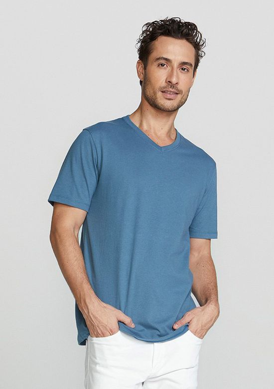 Foto do produto: Camiseta Básica Masculina Manga Curta Com Decote V World - Azul