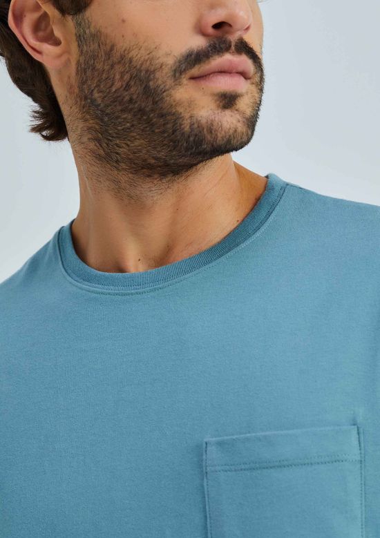 Foto do produto: Camiseta Básica Masculina Comfort Super Cotton Com Bolso - Azul