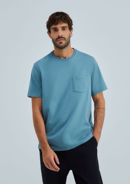 Foto do produto: Camiseta Básica Masculina Comfort Super Cotton Com Bolso - Azul