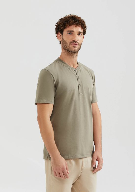 Foto do produto: Camiseta Básica Henley Masculina Texturizada - Verde