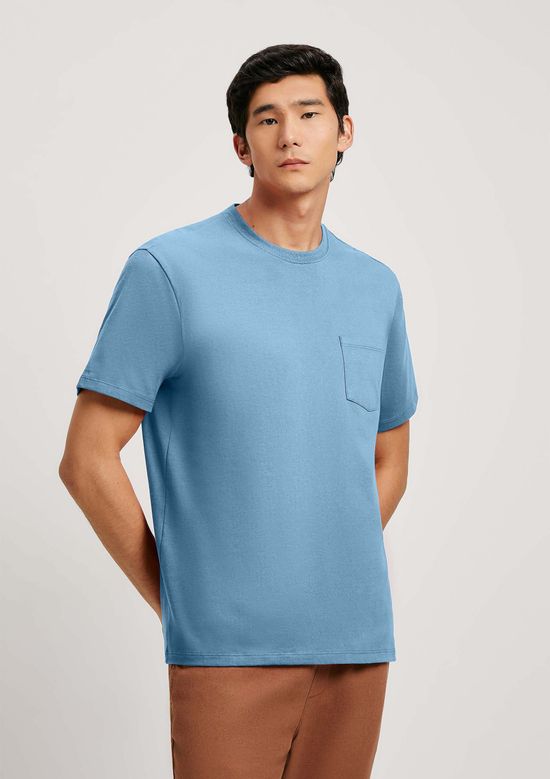 Foto do produto: Camiseta Básica Masculina Comfort Super Cotton Com Bolso - Azul