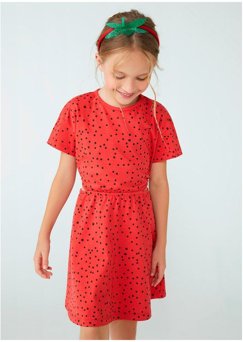 Vestido Infantil Estampado Com Tiara - Vermelho