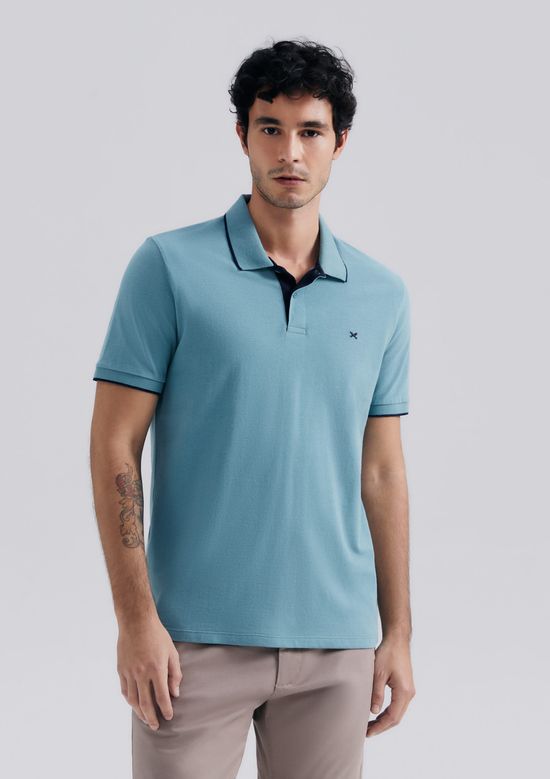 Foto do produto: Camisa Polo Básica Masculina Em Piquet Com Bordado - Azul