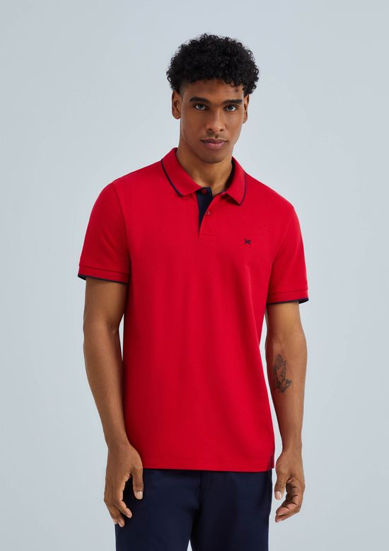 Foto do produto: Camisa Polo Básica Masculina Em Piquet Com Bordado - Vermelho