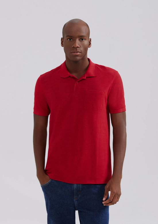 Foto do produto: Camisa Polo Básica Masculina Em Piquet Com Bolso - Vermelho