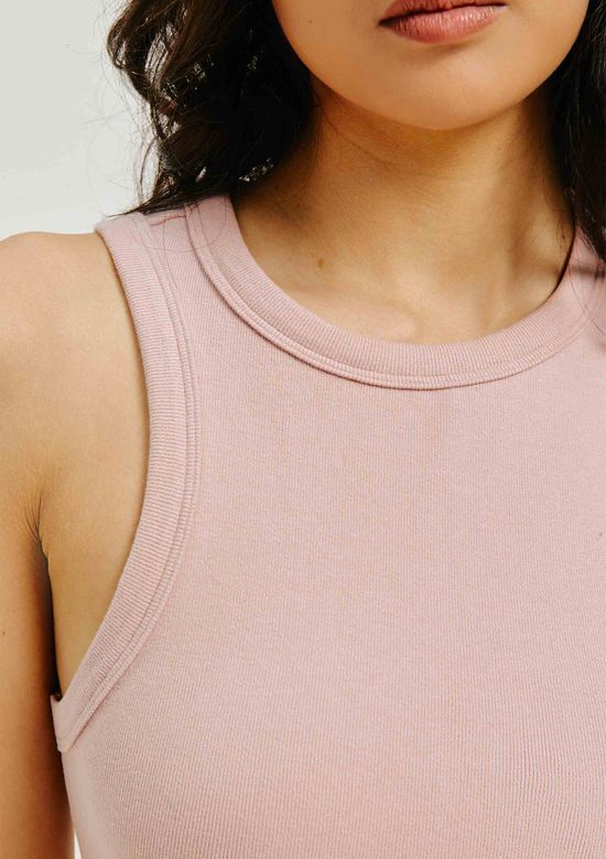 Foto do produto: Regata Feminina Cropped Decote Halter Neck Em Ribana Canelada - Rosa