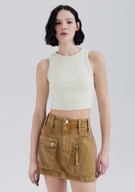 Foto do produto: Regata Feminina Cropped Decote Halter Neck Em Ribana Canelada - Verde