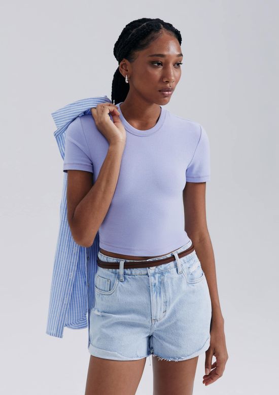 Foto do produto: Blusa Básica Feminina Cropped Em Ribana Canelada - Lilás