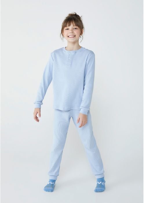Pijama Infantil Unissex Longo Em Ribana - Azul Claro