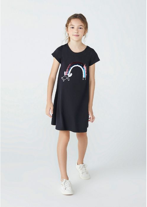 Vestido Curto Infantil Modelagem T-shirt Hering Kids - Preto