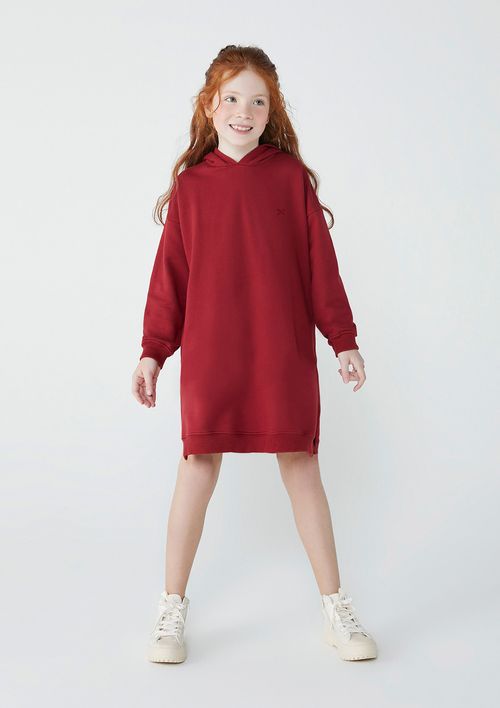 Vestido Básico Infantil Curto Em Moletom - Vermelho