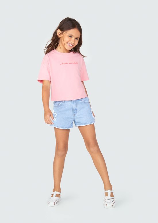 Foto do produto: Blusa Cropped Infantil Menina Manga Curta - Rosa