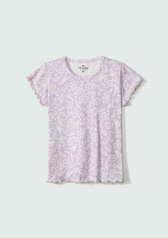 Foto do produto: Blusa Infantil Menina Manga Curta Em Ribana Estampada - Roxo