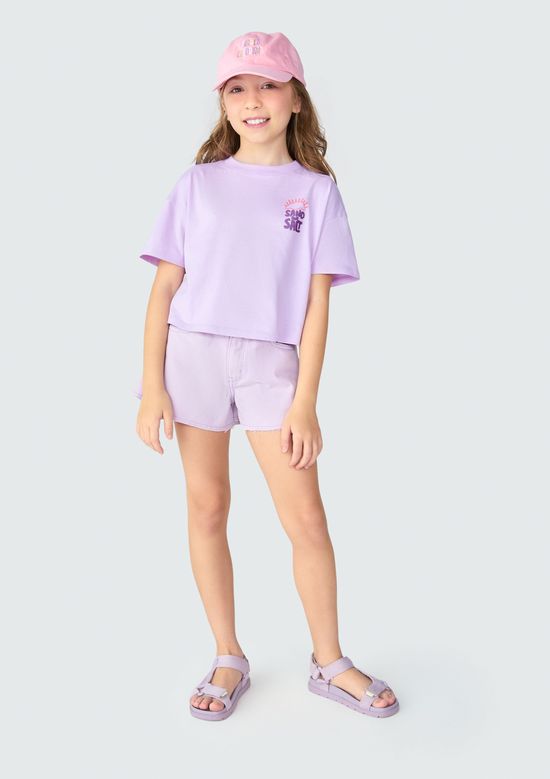 Foto do produto: Blusa Cropped Infantil Menina Manga Curta - Roxo