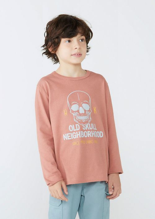 Camiseta Infantil Menino Manga Longa Com Estampa - Marrom