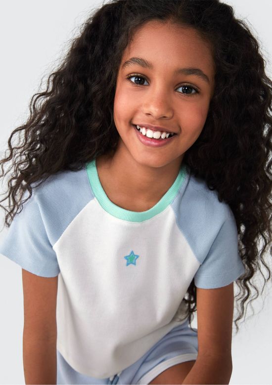 Foto do produto: Blusa Cropped Infantil Menina Em Ribana - Azul