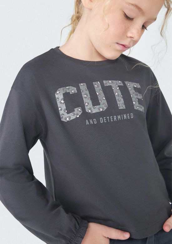 Foto do produto: Blusa Manga Longa Infantil Menina Com Glitter - Cinza