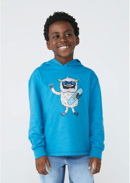 Camiseta Infantil Menino Com Capuz E Estampa - Azul Royal