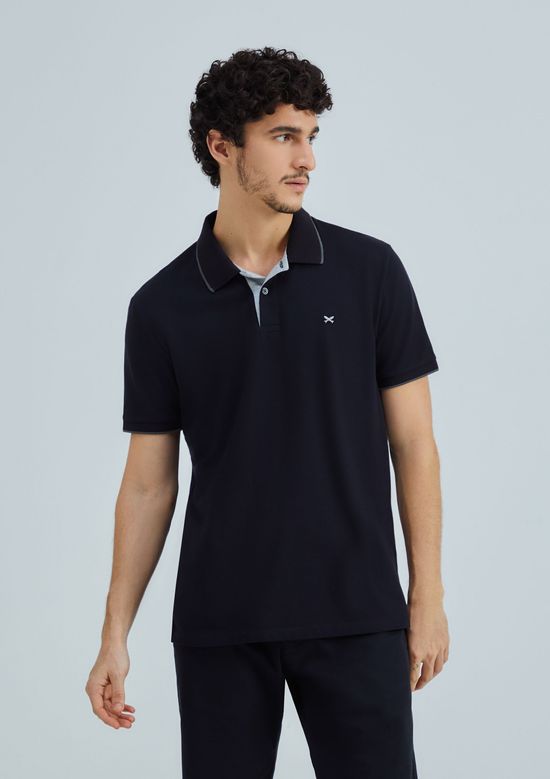 Foto do produto: Camisa Polo Básica Masculina Em Piquet Com Bordado - Preto