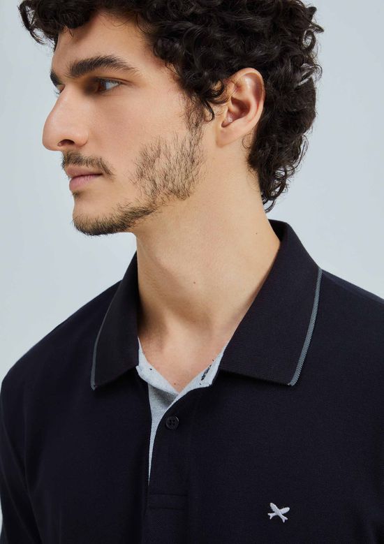 Foto do produto: Camisa Polo Básica Masculina Em Piquet Com Bordado - Preto