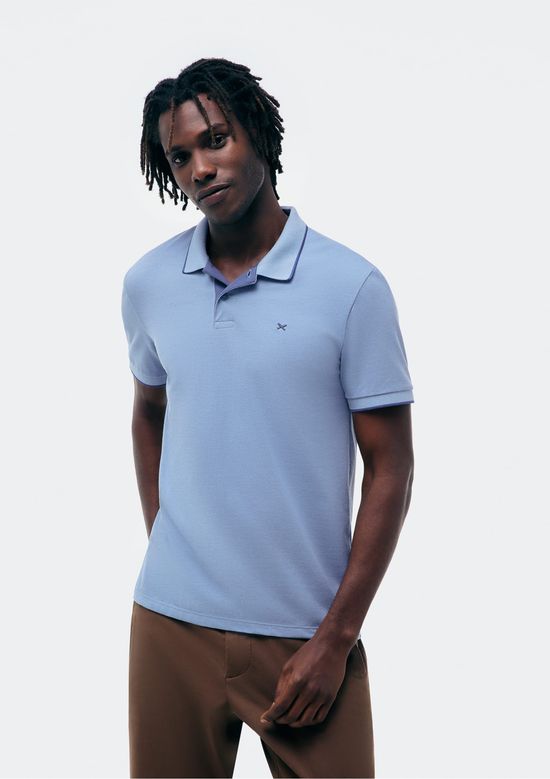 Foto do produto: Camisa Polo Básica Masculina Em Piquet Com Bordado - Azul