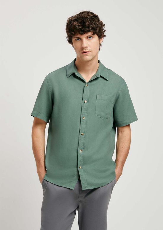 Foto do produto: Camisa Básica Masculina Manga Curta Slim Em Linho - Verde