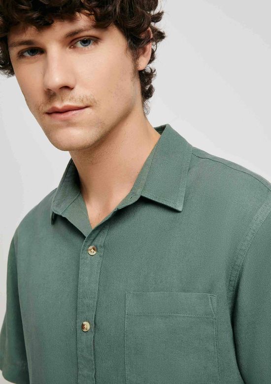 Foto do produto: Camisa Básica Masculina Manga Curta Slim Em Linho - Verde