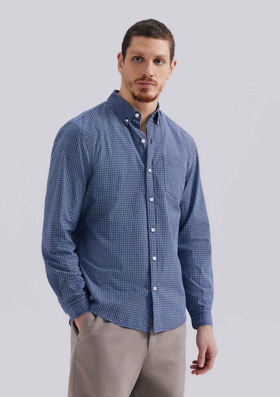 Foto do produto: Camisa Básica Masculina Manga Longa Slim Xadrez - Azul