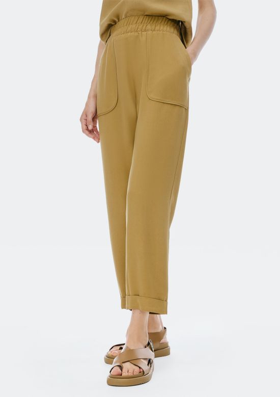 Foto do produto: Calça Feminina Carrot Cintura Alta Em Viscose Creponada - Caqui