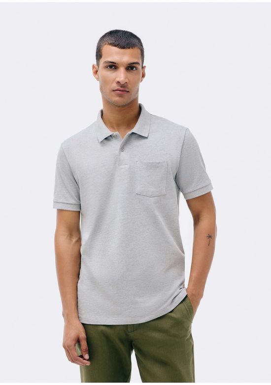 Foto do produto: Camisa Polo Básica Masculina Em Piquet Com Bolso - Cinza