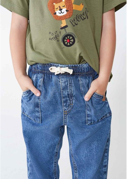 Calça Jeans Infantil Menino Jogger Toddler - Azul