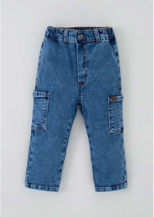 Calça Jeans Infantil Menino Cargo Toddler - Azul Médio
